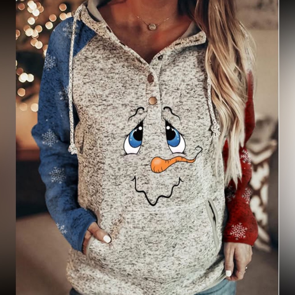 Chic Nation Snowman Hoodie - Red, Blue, and Gray